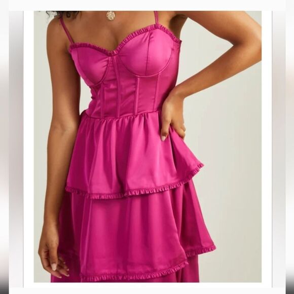 Alter'd State Stellini Berry Satin Corset Boned Tiered Maxi Dress NWT Size Small - Picture 2 of 9